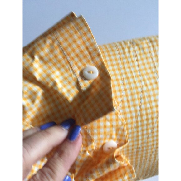 Vtg 1960\'s Cotton Prairie Bonnet Button Scallop Edges Yellow And White Gingham main image 6